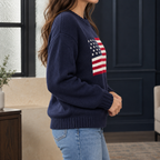 Women's Navy American Flag Motif Chunky Crew Neck Jumper, view 2