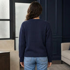 Women's Navy American Flag Motif Chunky Crew Neck Jumper, view 3