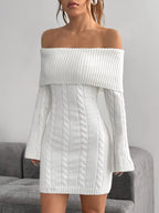 Women's Off-Shoulder Cable Knit Mini Dress, view 3