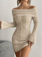 Women's Off-Shoulder Cable Knit Mini Dress, Apricot, view 10