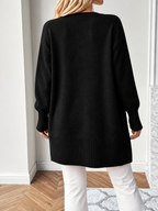 Women's Open-Front Longline Cardigan with Ribbed Trim, view 3