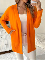 Women's Open-Front Longline Cardigan with Ribbed Trim, Orange, view 9