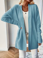 Women's Open-Front Longline Cardigan with Ribbed Trim, Baby Blue, view 13