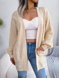 Women's Oversized Cable Knit Cardigan with Pockets, Beige, view 1