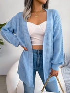 Women's Oversized Cable Knit Cardigan with Pockets, Blue, view 5