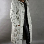 Women's Oversized Cable Knit Hooded Cardigan with Pockets, Silver Grey, view 2