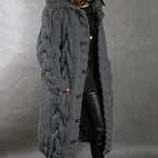 Women's Oversized Cable Knit Hooded Cardigan with Pockets, Dark Grey, view 3