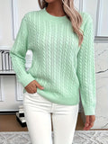 Women's Oversized Cable Knit Jumper with Crew Neck, Light Green, view 1