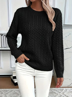 Women's Oversized Cable Knit Jumper with Crew Neck, Black, view 3