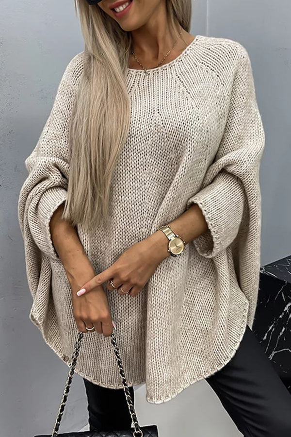 Women's Oversized Cable Knit Jumper with Wide Sleeves, Beige, view 1