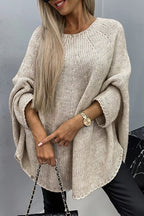 Women's Oversized Cable Knit Jumper with Wide Sleeves, Beige, view 1