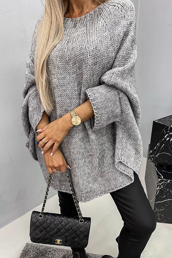 Women's Oversized Cable Knit Jumper with Wide Sleeves, Grey, view 2