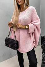 Women's Oversized Cable Knit Jumper with Wide Sleeves, Pink, view 4
