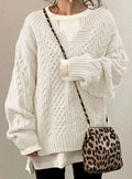 Women's Oversized Cable Knit V-Neck Jumper, White, view 1