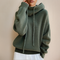 Women's Oversized Chunky-Knit Hoodie with Drawstring, Green, view 1