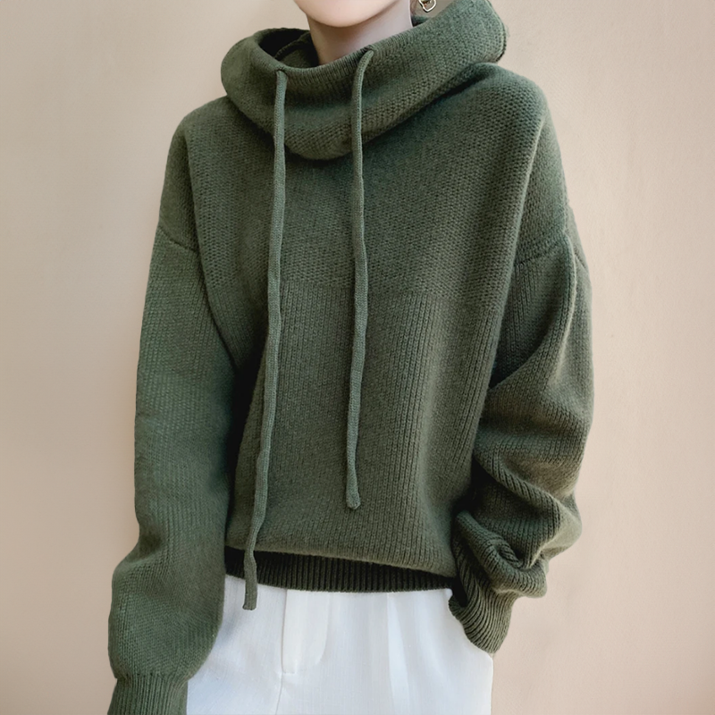 Women's Oversized Chunky-Knit Hoodie with Drawstring, view 2