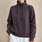 Women's Oversized Chunky-Knit Hoodie with Drawstring, Brown, view 7