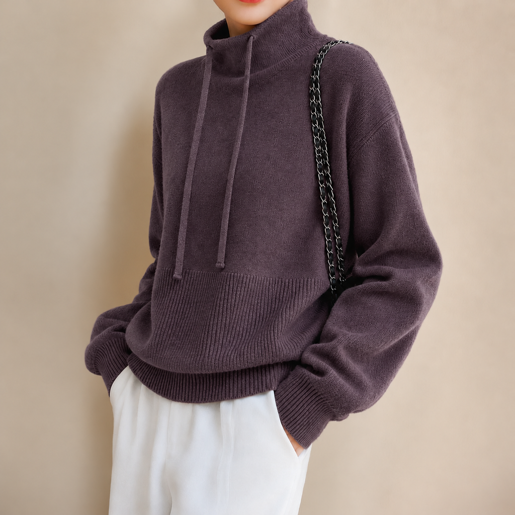 Women's Oversized Chunky-Knit Hoodie with Drawstring, view 8