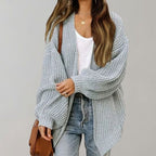 Women's Oversized Chunky Knit Open Front Cardigan, Grey, view 3
