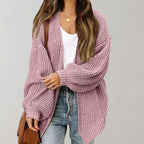 Women's Oversized Chunky Knit Open Front Cardigan, Pink, view 4