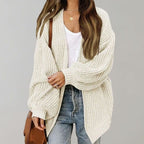 Women's Oversized Chunky Knit Open Front Cardigan, White, view 5