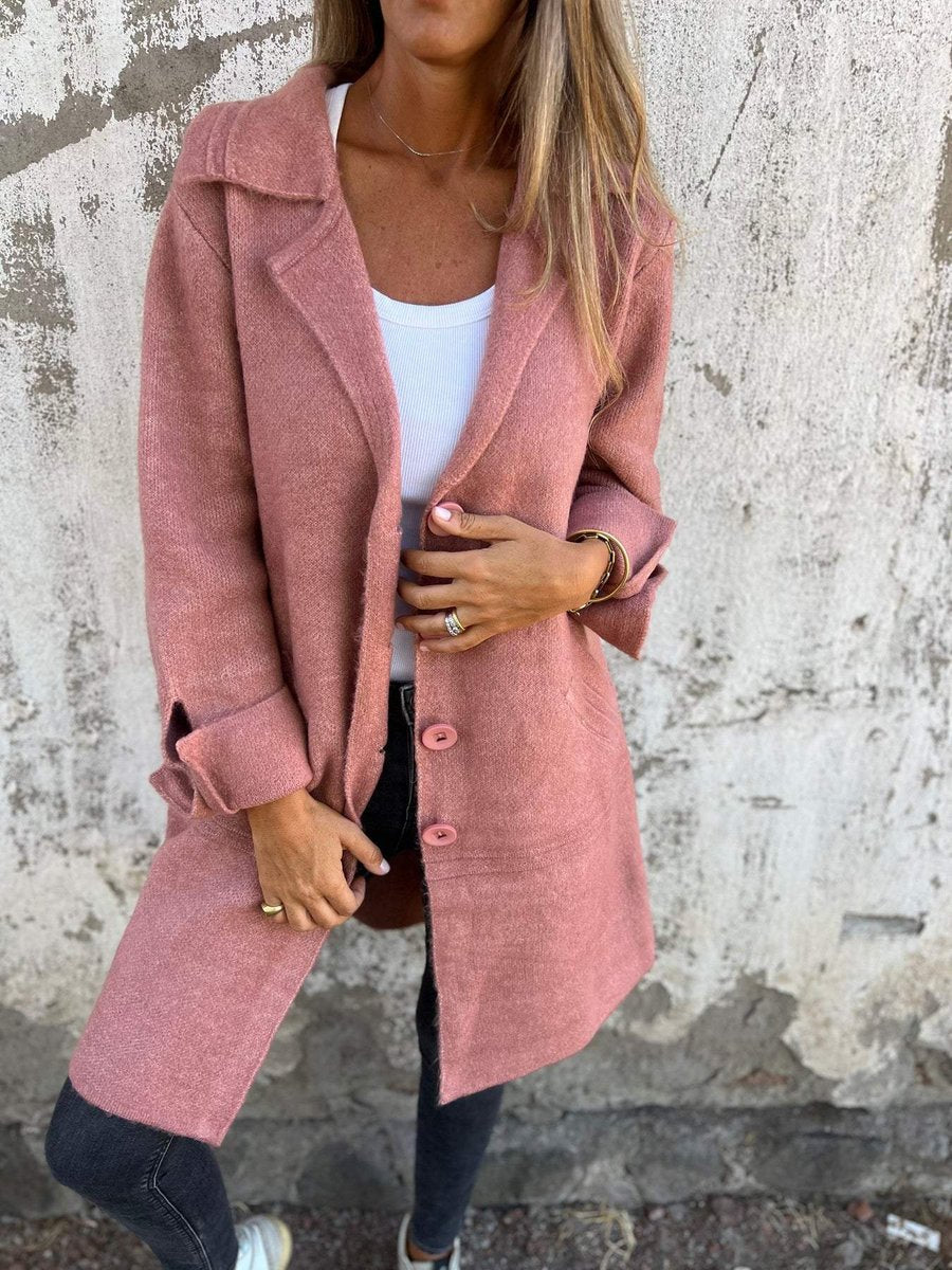 Women's Oversized Coat with Turn-Back Cuffs, Pink, view 3