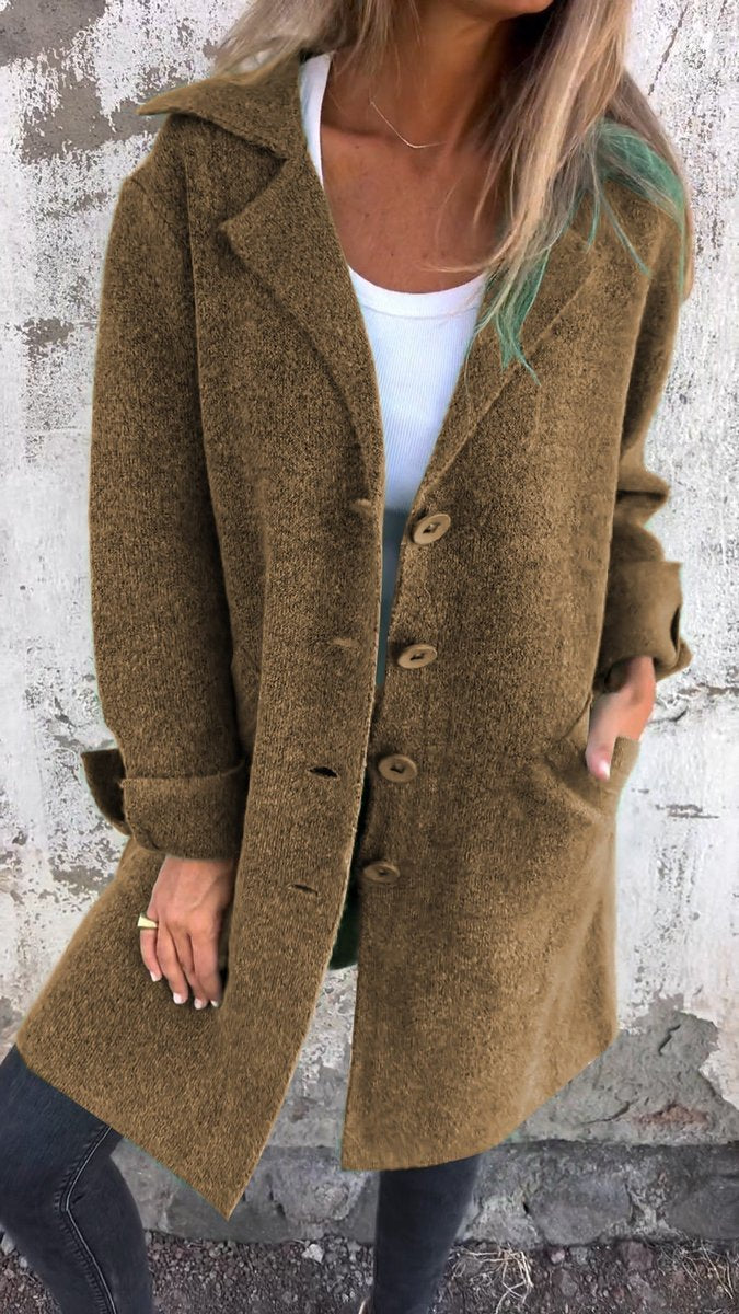 Women's Oversized Coat with Turn-Back Cuffs, Brown, view 9