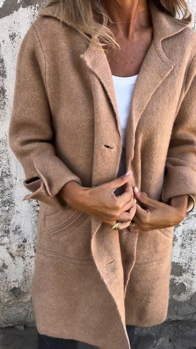 Women's Oversized Coat with Turn-Back Cuffs, Khaki, view 12