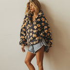 Women's Oversized Floral Teddy Fleece Jacket with Half Zip, view 3