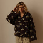 Women's Oversized Floral Teddy Fleece Jacket with Half Zip, Brown, view 9
