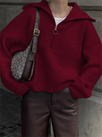 Women's Oversized Half Zip Jumper with Wide Collar, Red, view 5