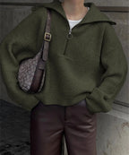 Women's Oversized Half Zip Jumper with Wide Collar, Green, view 6