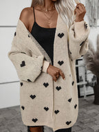 Women's Oversized Heart Pattern Longline Open Front Cardigan, view 2
