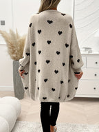 Women's Oversized Heart Pattern Longline Open Front Cardigan, view 4