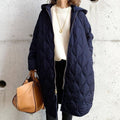 Women's Oversized Hooded Coat with Curved Quilting, Blue, view 1