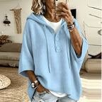Women's Oversized Hooded Jumper with Button Placket, Blue, view 1