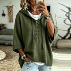 Women's Oversized Hooded Knit Jumper with Lace-Up Front, Green, view 5