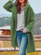 Women's Oversized Hooded Teddy Coat, Green, view 2