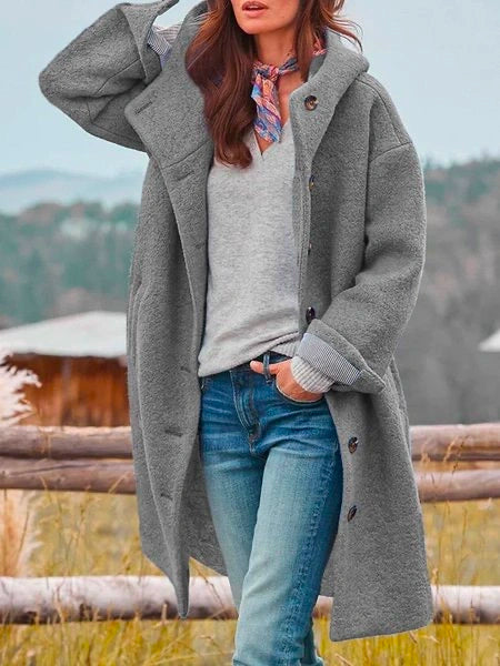 Women's Oversized Hooded Teddy Coat, Grey, view 5