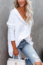 Women's Oversized Hoodie with Snap Placket and Ribbed Sleeves, White, view 1