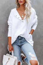 Women's Oversized Hoodie with Snap Placket and Ribbed Sleeves, view 2