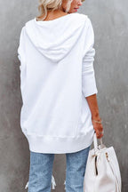 Women's Oversized Hoodie with Snap Placket and Ribbed Sleeves, view 3