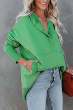 Women's Oversized Hoodie with Snap Placket and Ribbed Sleeves, Green, view 4