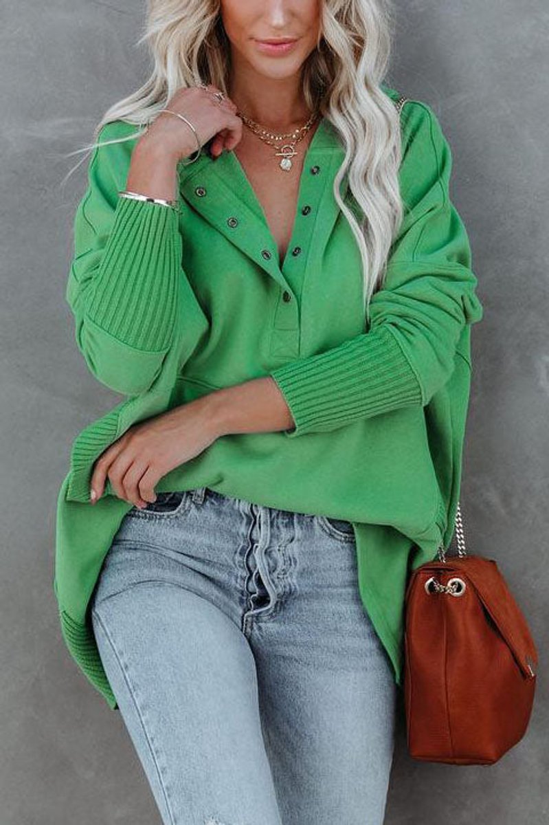 Women's Oversized Hoodie with Snap Placket and Ribbed Sleeves, view 6