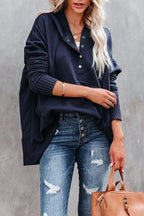 Women's Oversized Hoodie with Snap Placket and Ribbed Sleeves, view 8