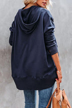 Women's Oversized Hoodie with Snap Placket and Ribbed Sleeves, view 9