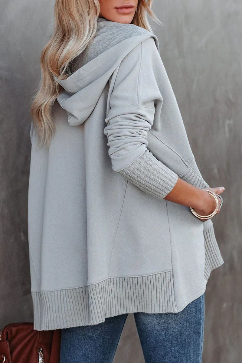 Women's Oversized Hoodie with Snap Placket and Ribbed Sleeves, view 11