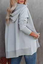 Women's Oversized Hoodie with Snap Placket and Ribbed Sleeves, view 11