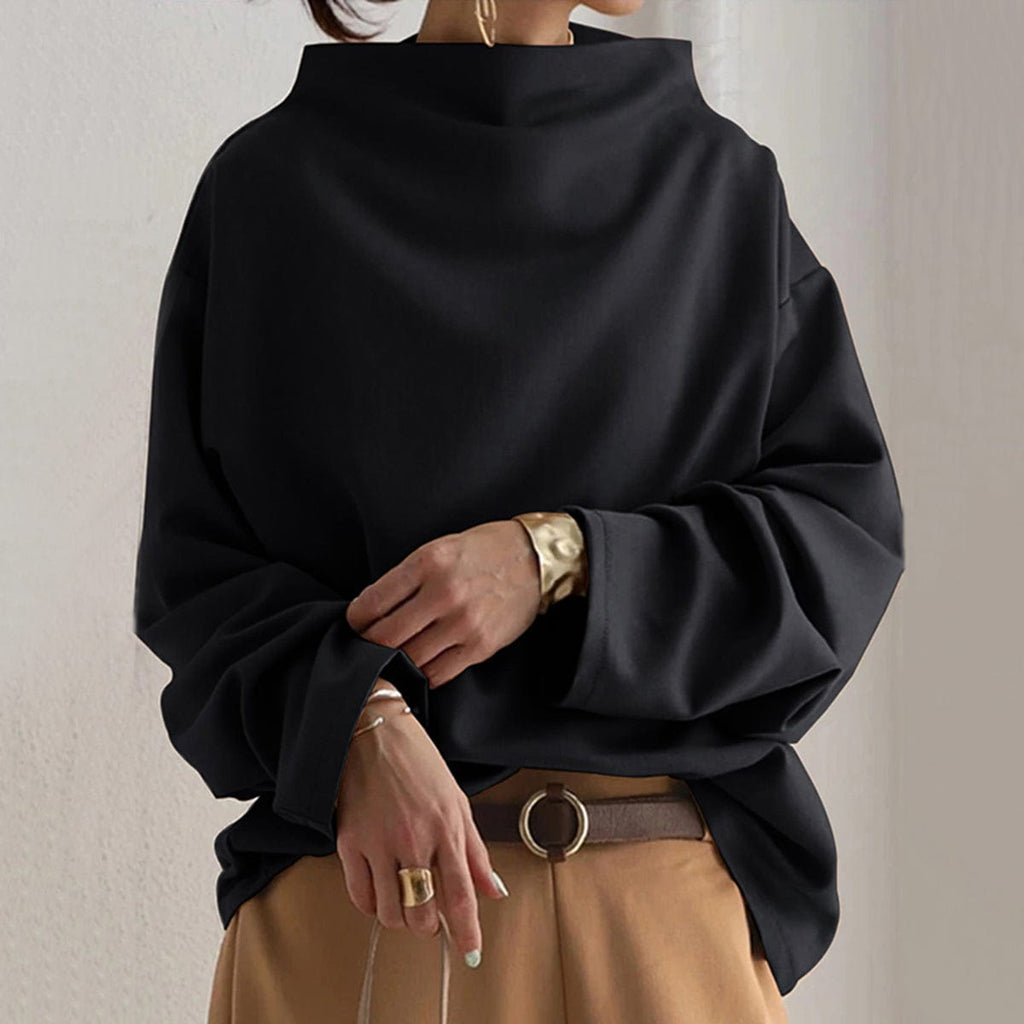 Women's Oversized Jumper with Draped High Neck, Black, view 1