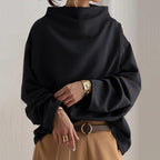 Women's Oversized Jumper with Draped High Neck, Black, view 1